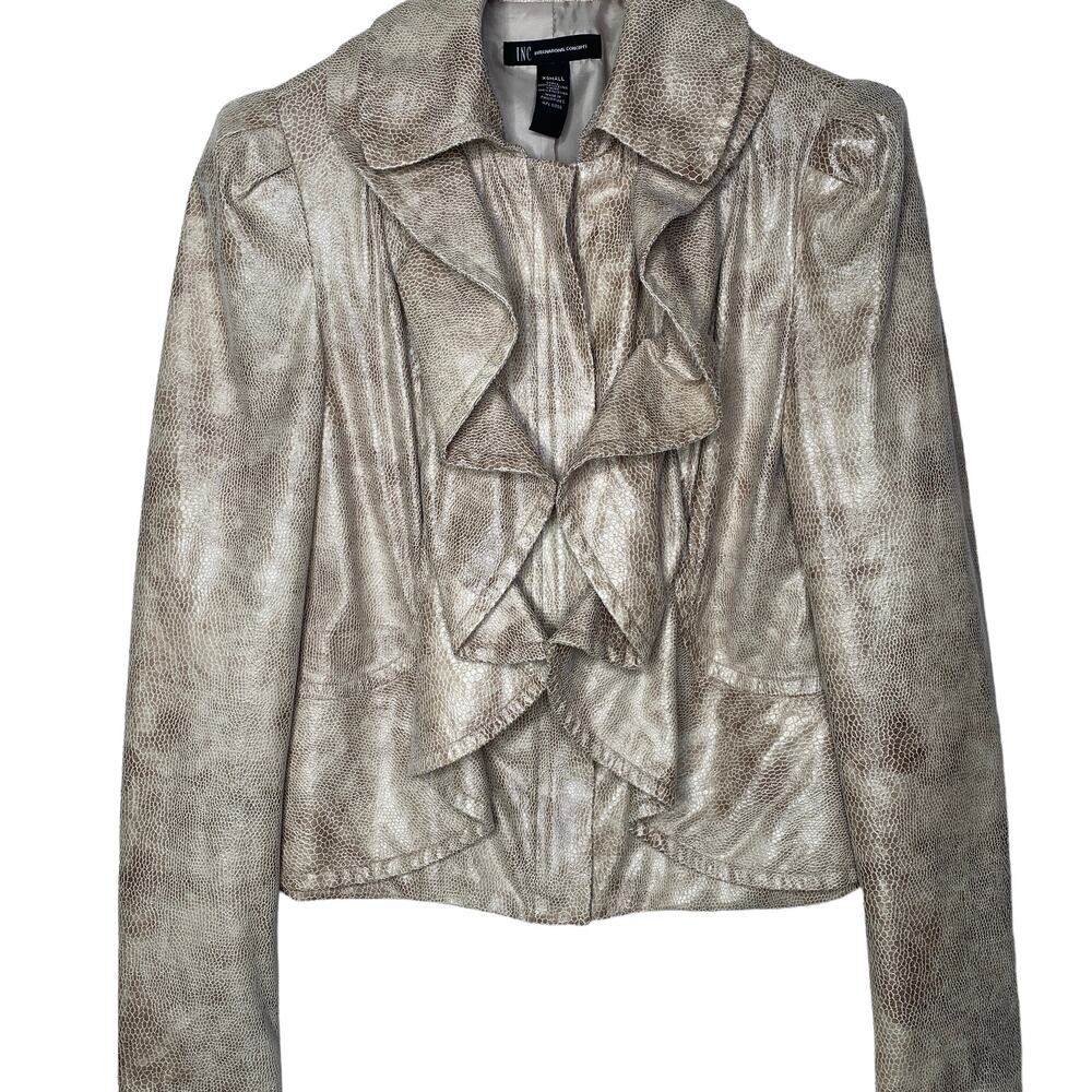 INC tan jacket with ruffles  XS